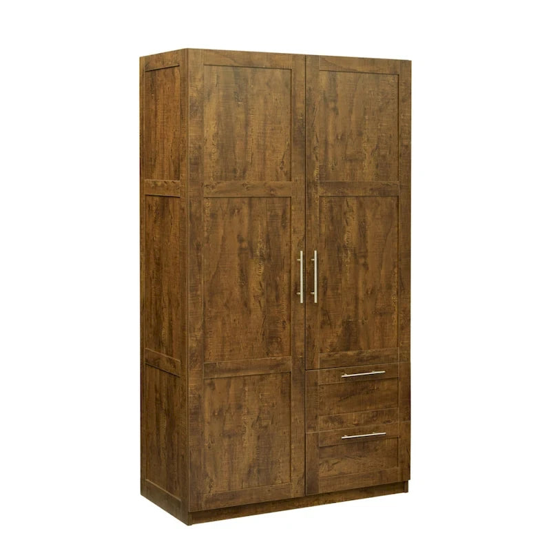 White Wood Wardrobe Armoire Storage Cabinet with Doors,Drawers,Hanging Rod