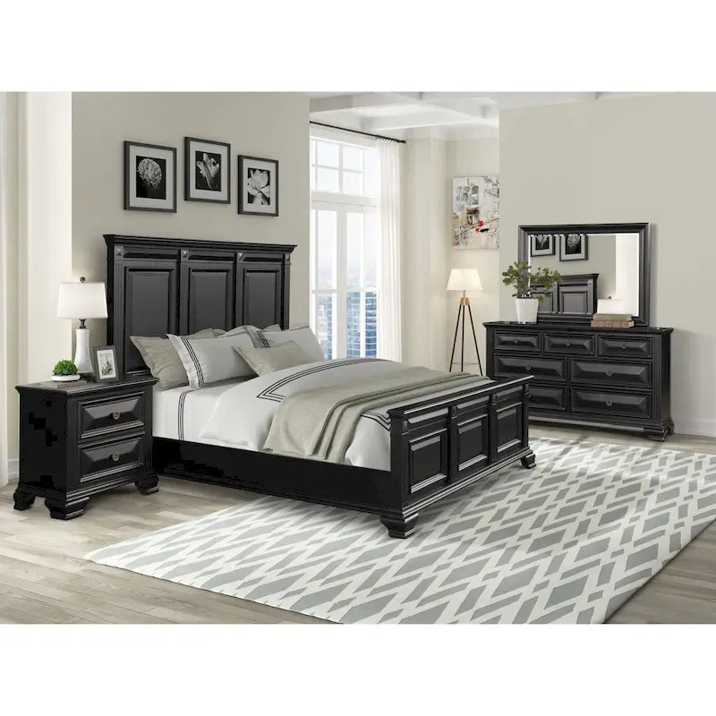 Roundhill Furniture Renova 4-piece Vintage Black Wood Panel Bedroom Set
