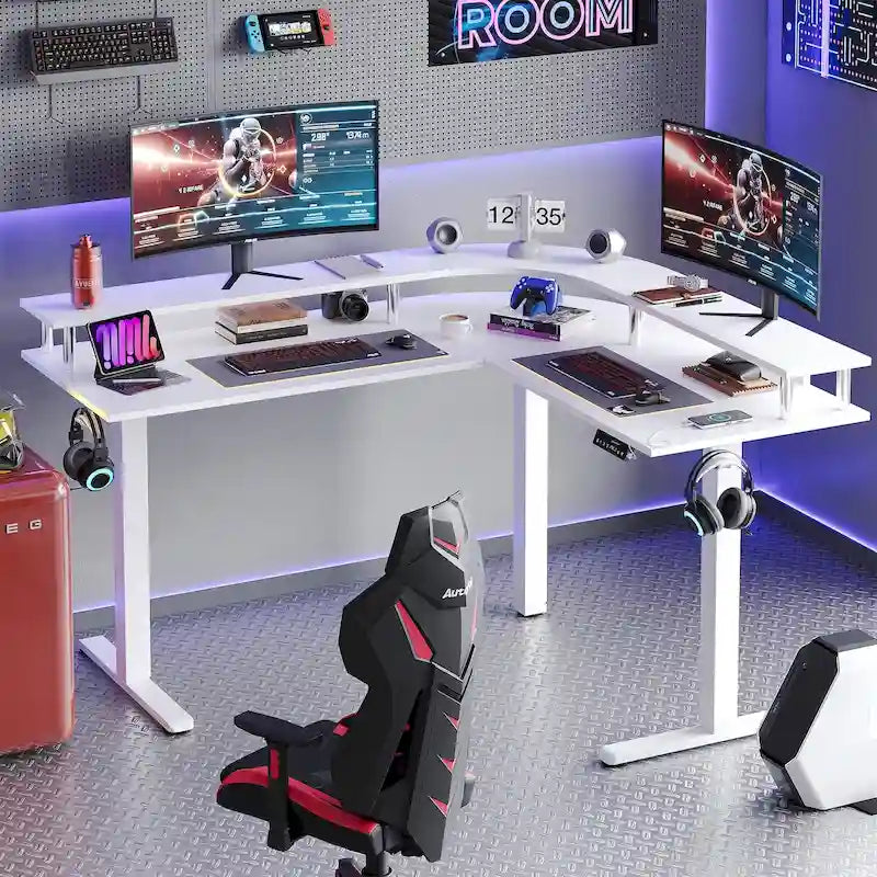 63  L Shaped Standing Desk Gaming Desk with Adjustable Height Ergonomic Monitor Stand Corner Desk