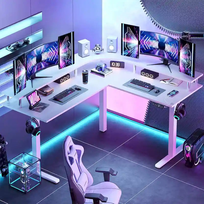 63  L Shaped Standing Desk Gaming Desk with Adjustable Height Ergonomic Monitor Stand Corner Desk