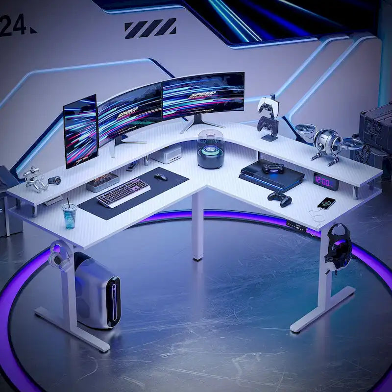 63  L Shaped Standing Desk Gaming Desk with Adjustable Height Ergonomic Monitor Stand Corner Desk