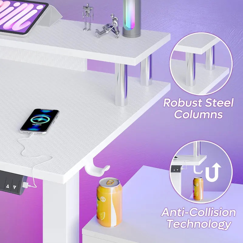 63  L Shaped Standing Desk Gaming Desk with Adjustable Height Ergonomic Monitor Stand Corner Desk