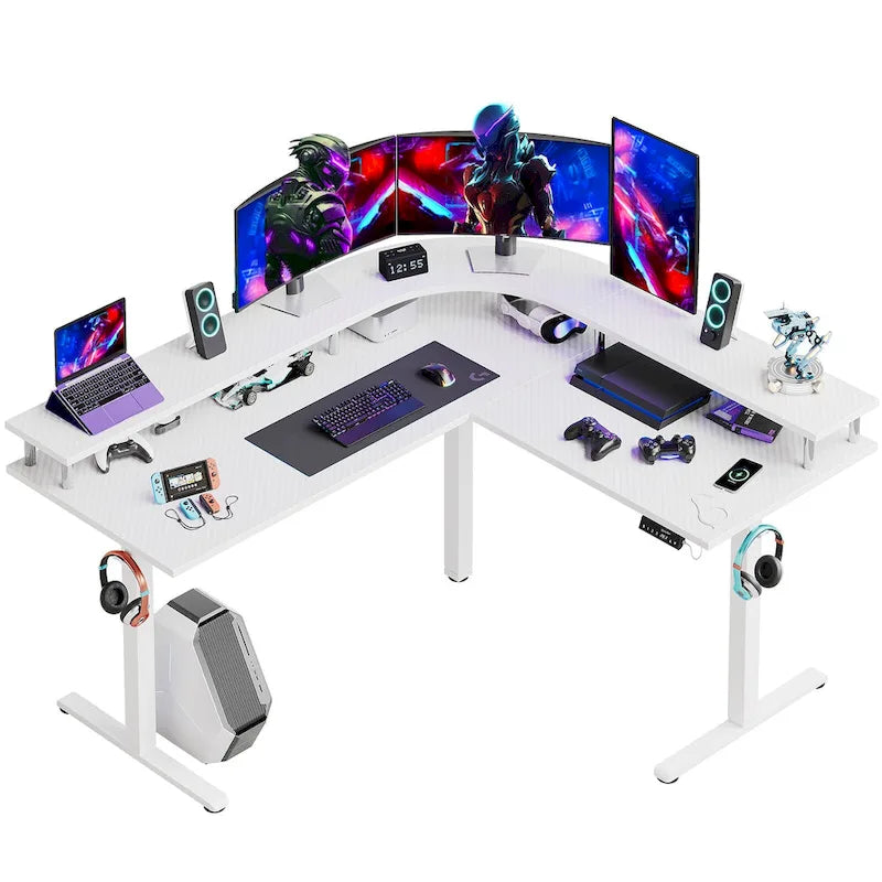 63  L Shaped Standing Desk Gaming Desk with Adjustable Height Ergonomic Monitor Stand Corner Desk