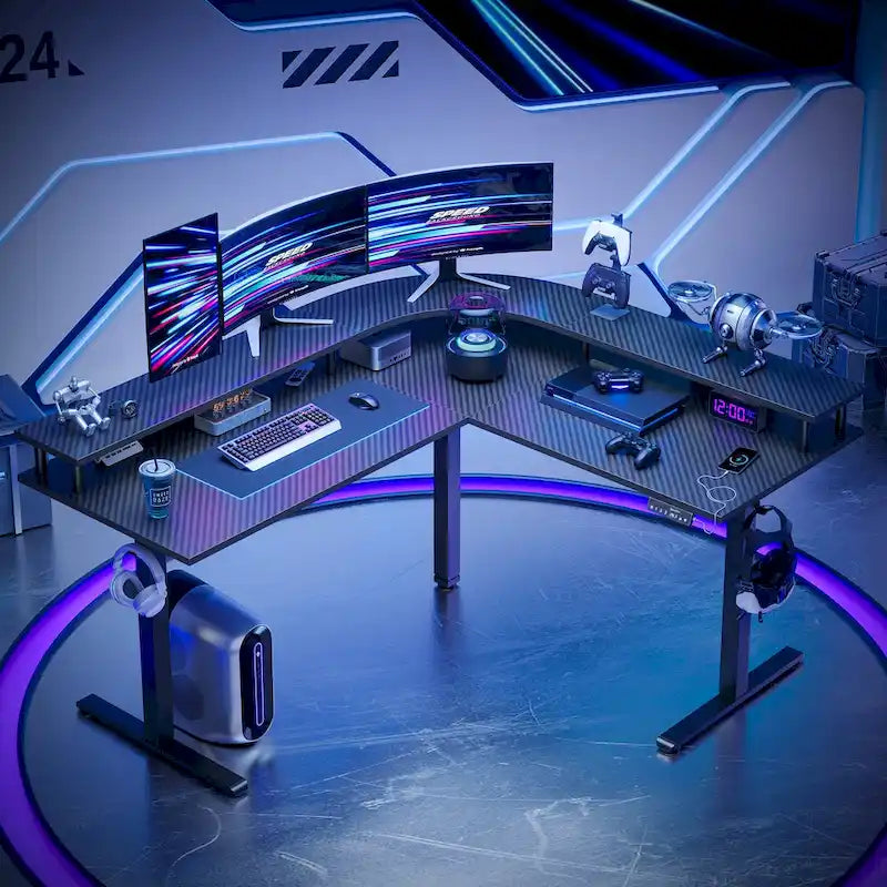 63  L Shaped Standing Desk Gaming Desk with Adjustable Height Ergonomic Monitor Stand Corner Desk