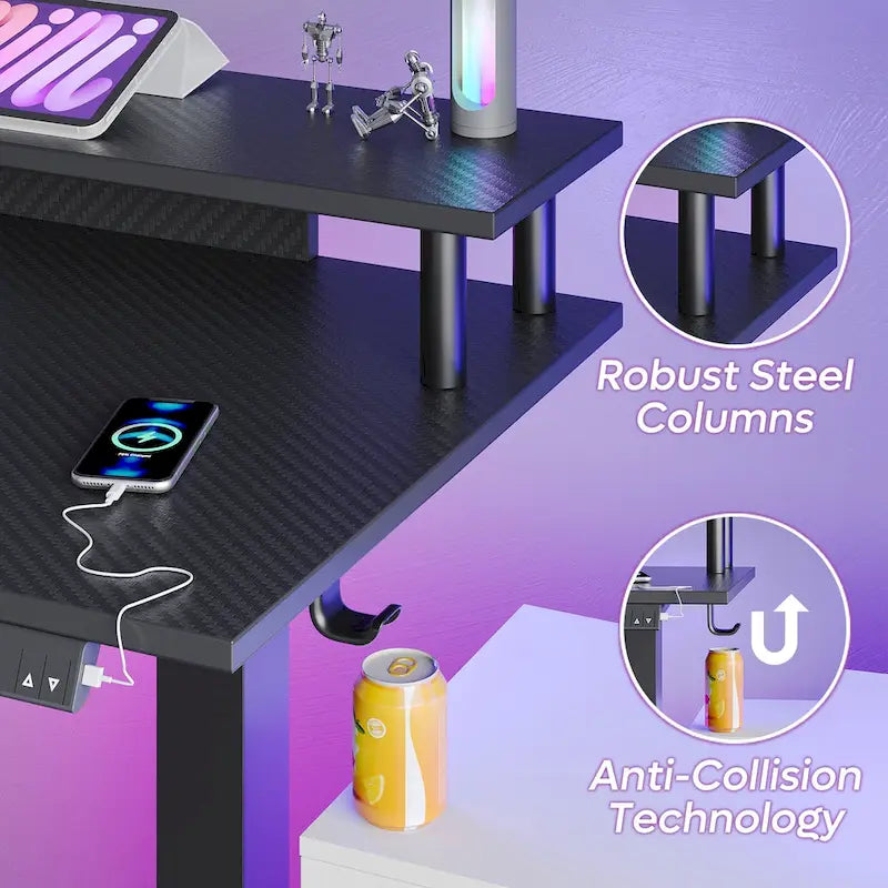 63  L Shaped Standing Desk Gaming Desk with Adjustable Height Ergonomic Monitor Stand Corner Desk