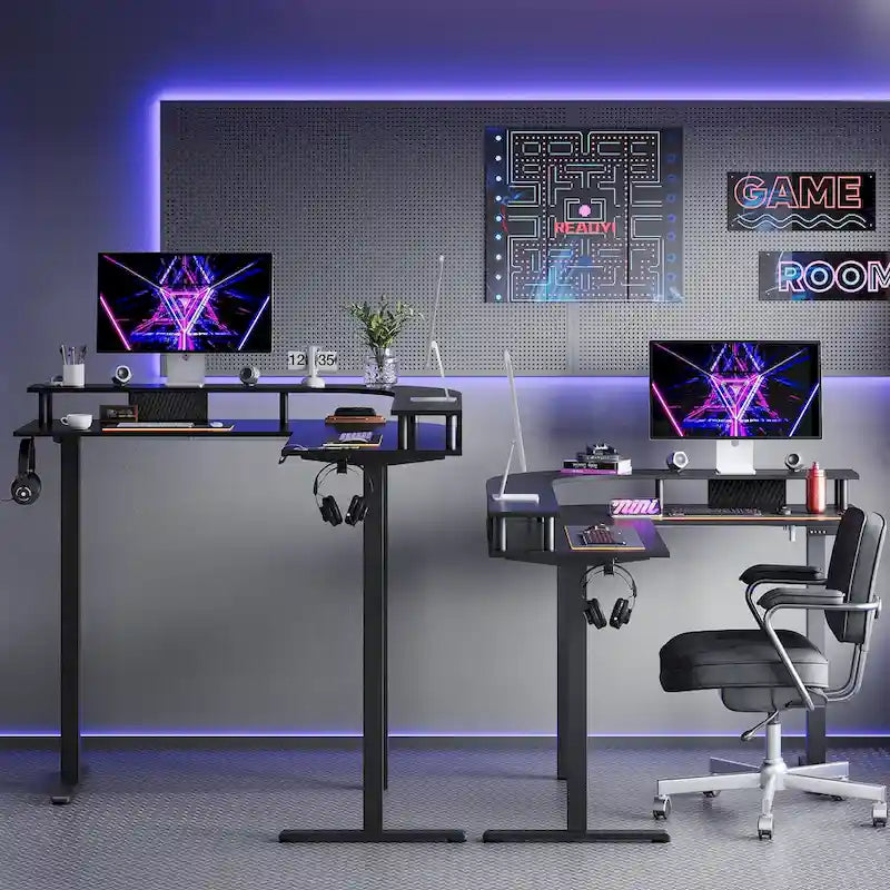 63  L Shaped Standing Desk Gaming Desk with Adjustable Height Ergonomic Monitor Stand Corner Desk