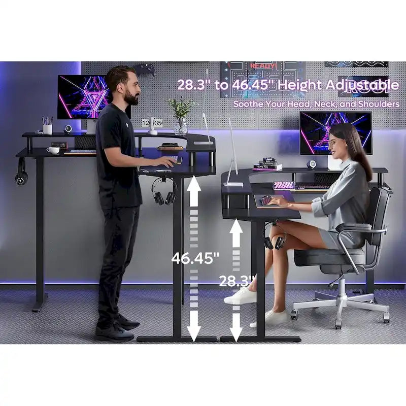 63  L Shaped Standing Desk Gaming Desk with Adjustable Height Ergonomic Monitor Stand Corner Desk
