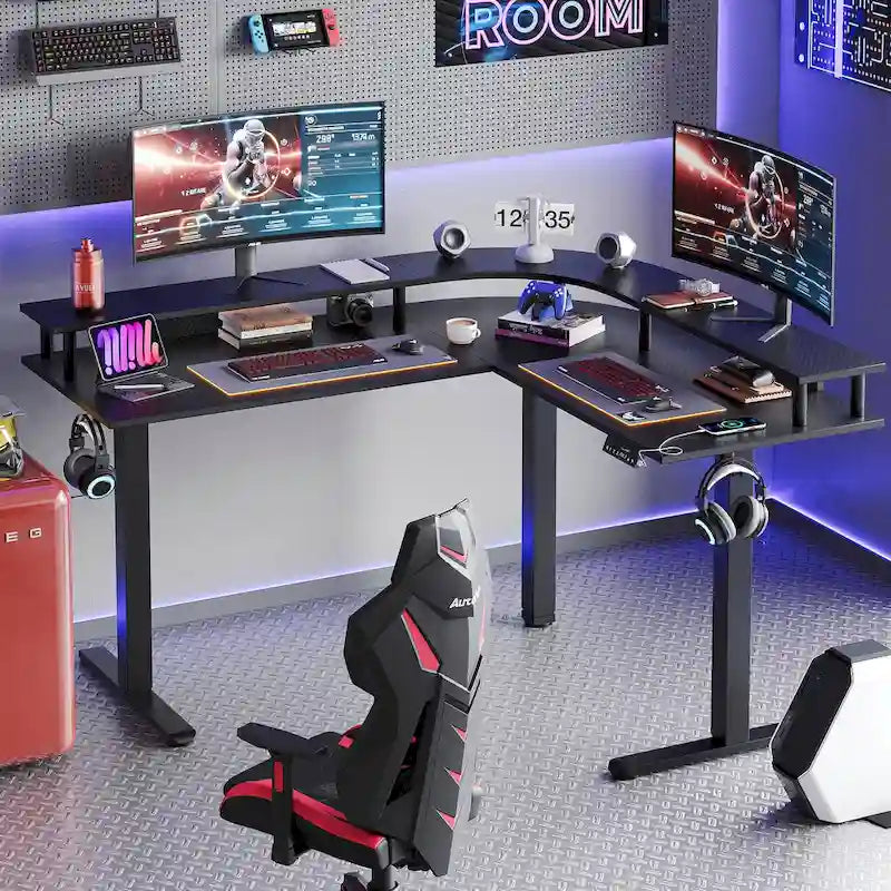 63  L Shaped Standing Desk Gaming Desk with Adjustable Height Ergonomic Monitor Stand Corner Desk