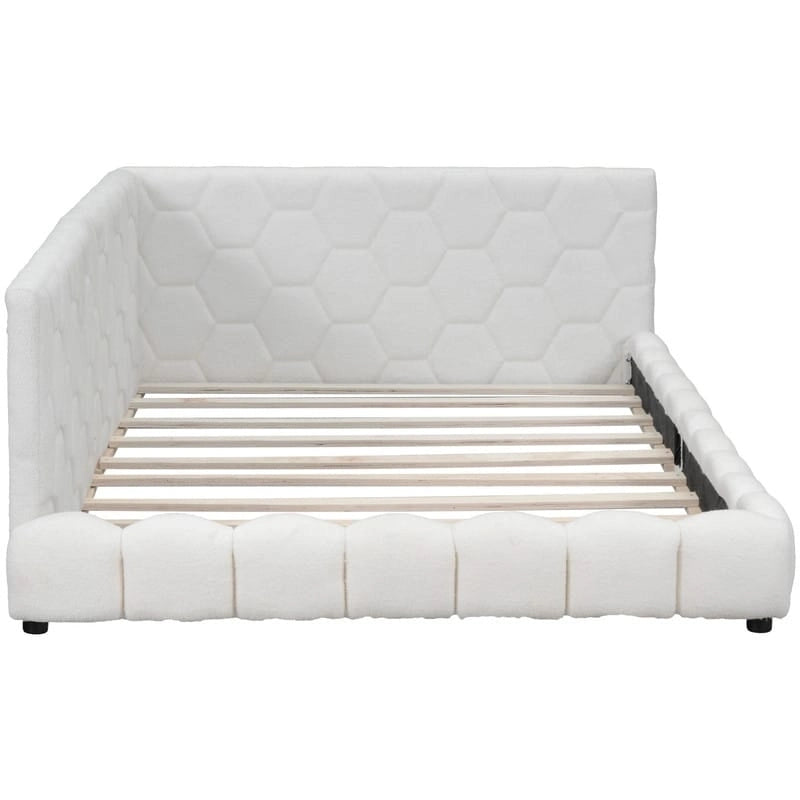 Full Size Teddy Upholstered Platform Bed with USB Ports and LED Belt