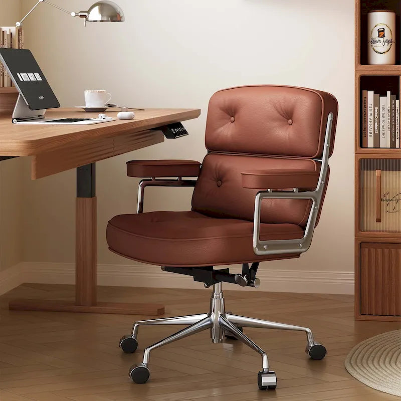 Lobby Lumbar Support Height Adjustable Leather Ergonomic Office Chair