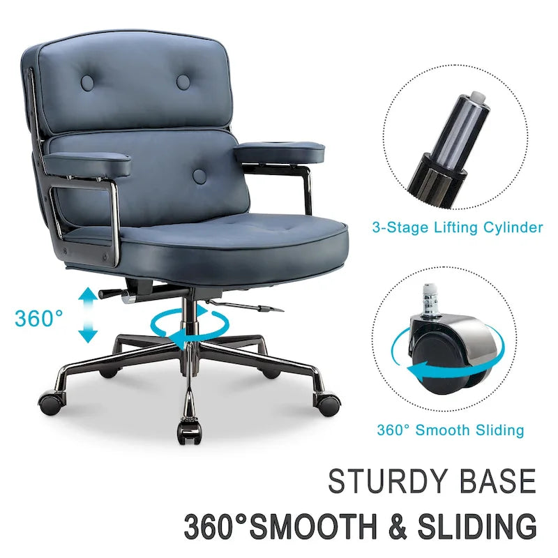 Lobby Lumbar Support Height Adjustable Leather Ergonomic Office Chair