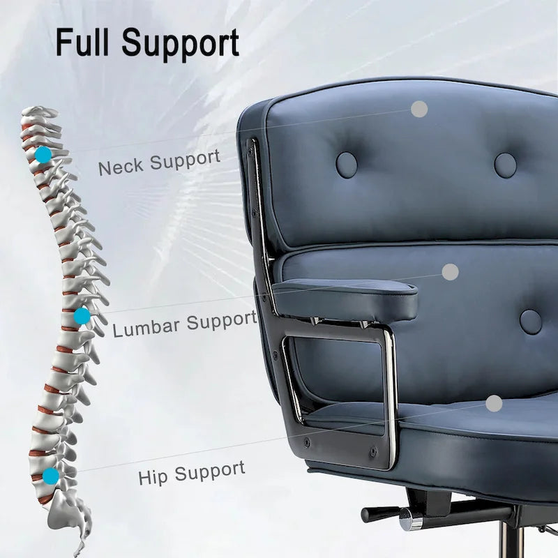Lobby Lumbar Support Height Adjustable Leather Ergonomic Office Chair