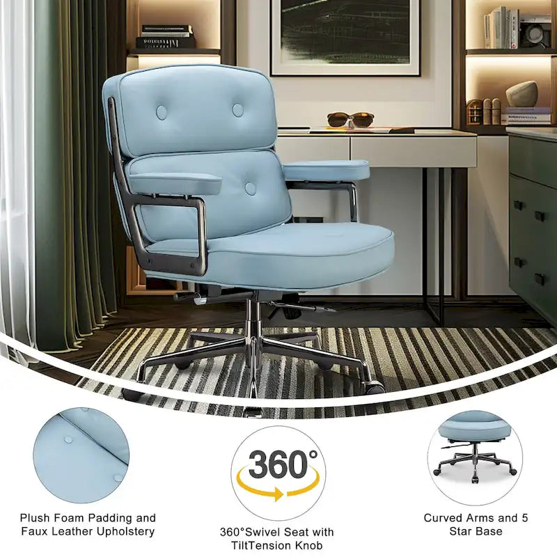 Lobby Lumbar Support Height Adjustable Leather Ergonomic Office Chair