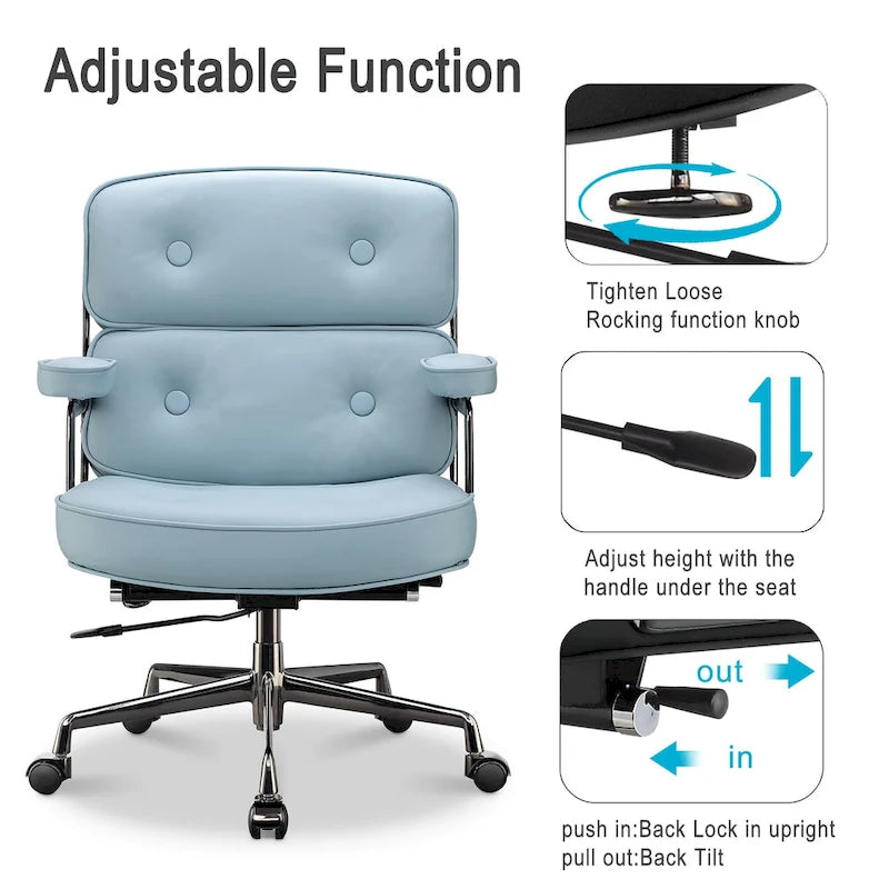 Lobby Lumbar Support Height Adjustable Leather Ergonomic Office Chair