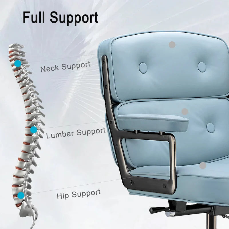 Lobby Lumbar Support Height Adjustable Leather Ergonomic Office Chair