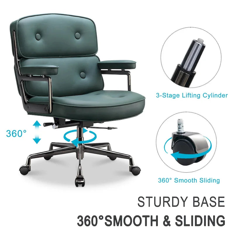 Lobby Lumbar Support Height Adjustable Leather Ergonomic Office Chair