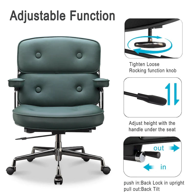 Lobby Lumbar Support Height Adjustable Leather Ergonomic Office Chair