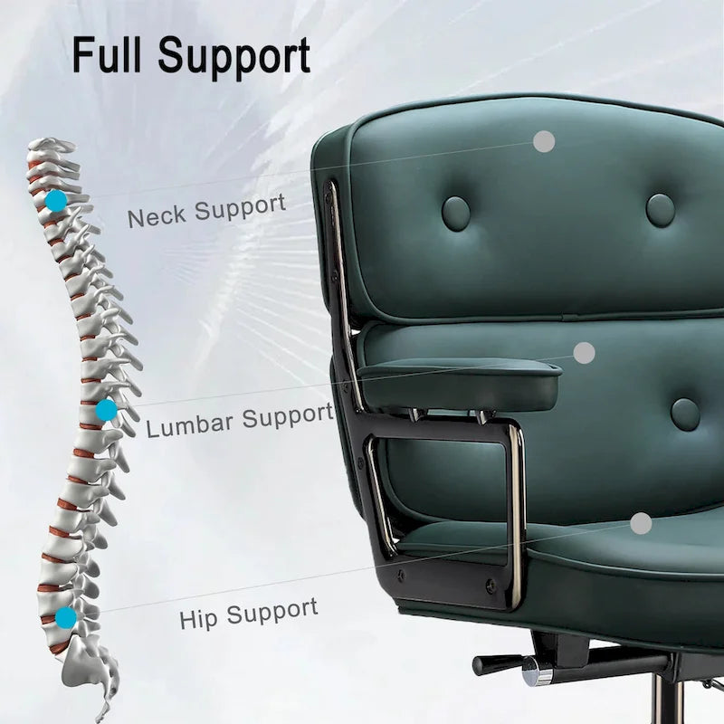 Lobby Lumbar Support Height Adjustable Leather Ergonomic Office Chair