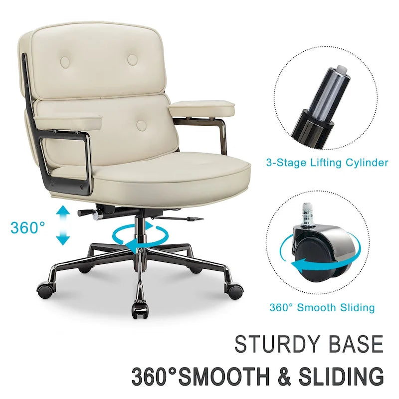 Lobby Lumbar Support Height Adjustable Leather Ergonomic Office Chair