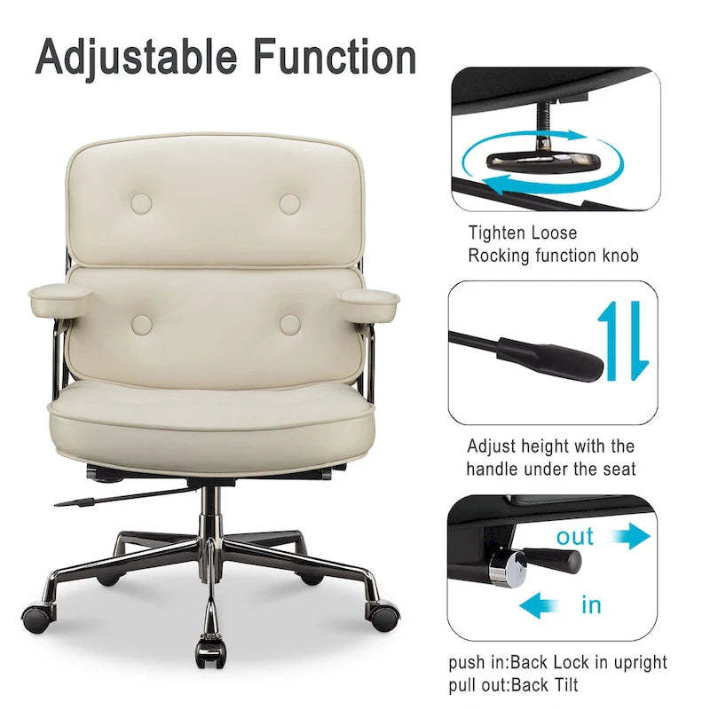 Lobby Lumbar Support Height Adjustable Leather Ergonomic Office Chair