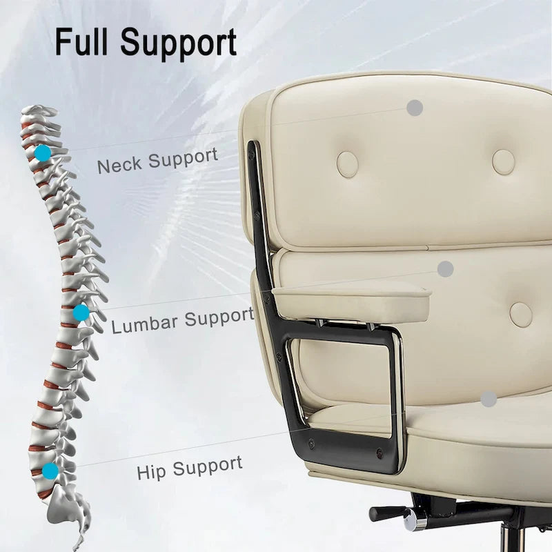 Lobby Lumbar Support Height Adjustable Leather Ergonomic Office Chair