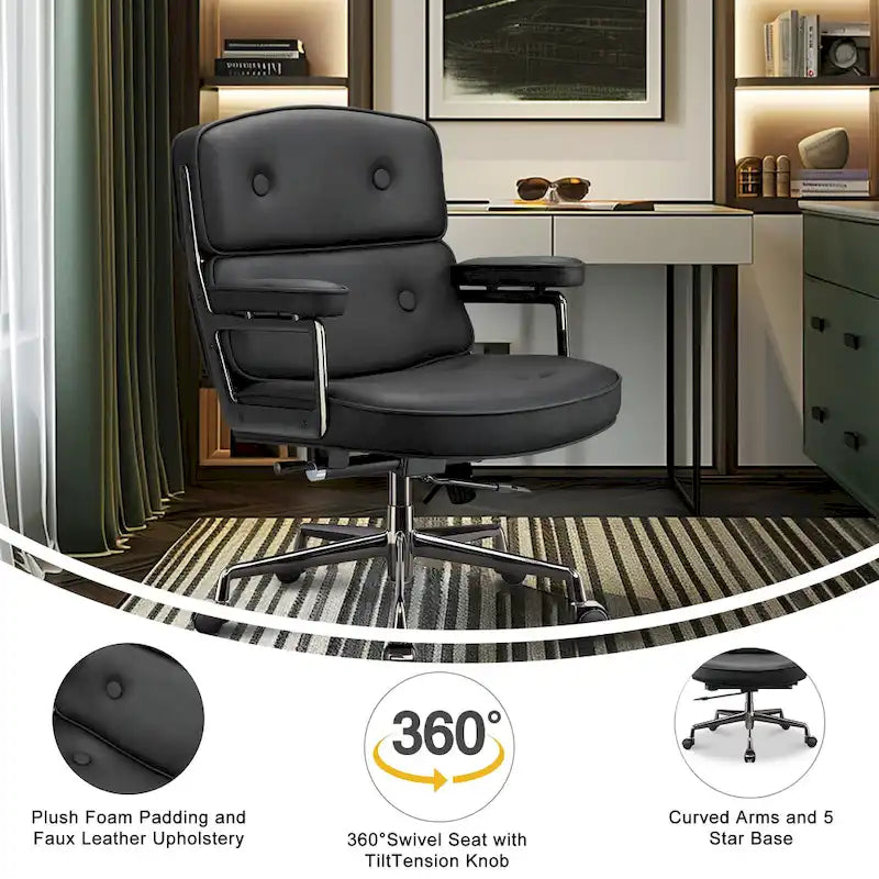Lobby Lumbar Support Height Adjustable Leather Ergonomic Office Chair