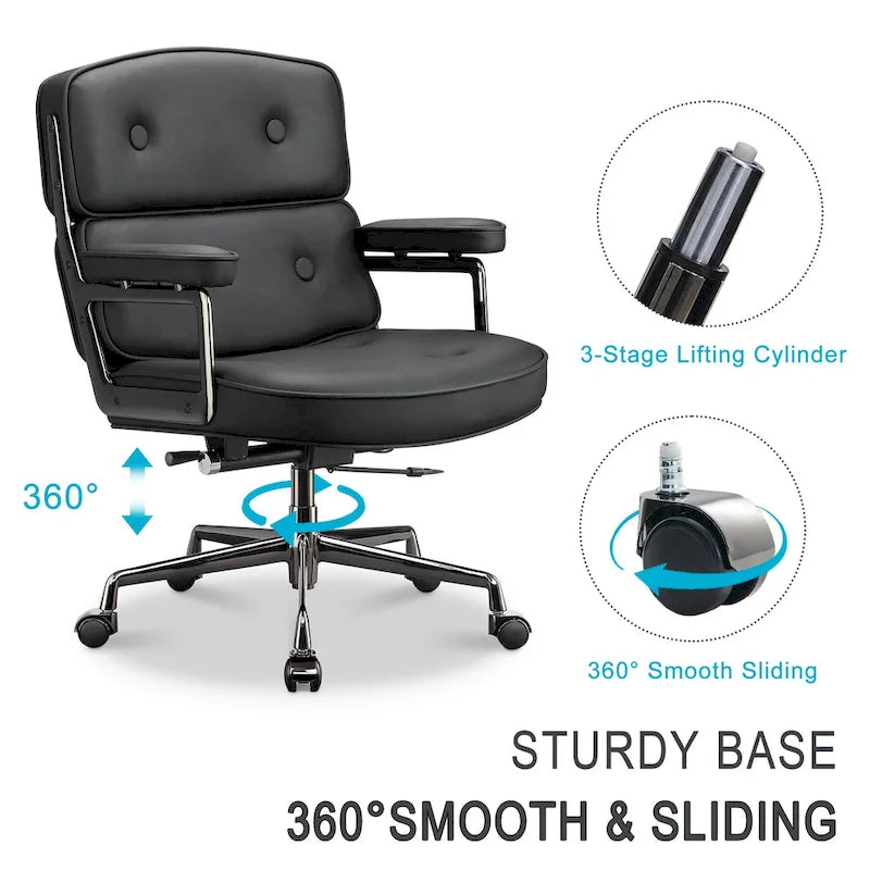 Lobby Lumbar Support Height Adjustable Leather Ergonomic Office Chair