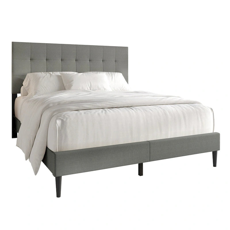 CraftPorch Clean-Lines Stitching Linen Upholstered Bed