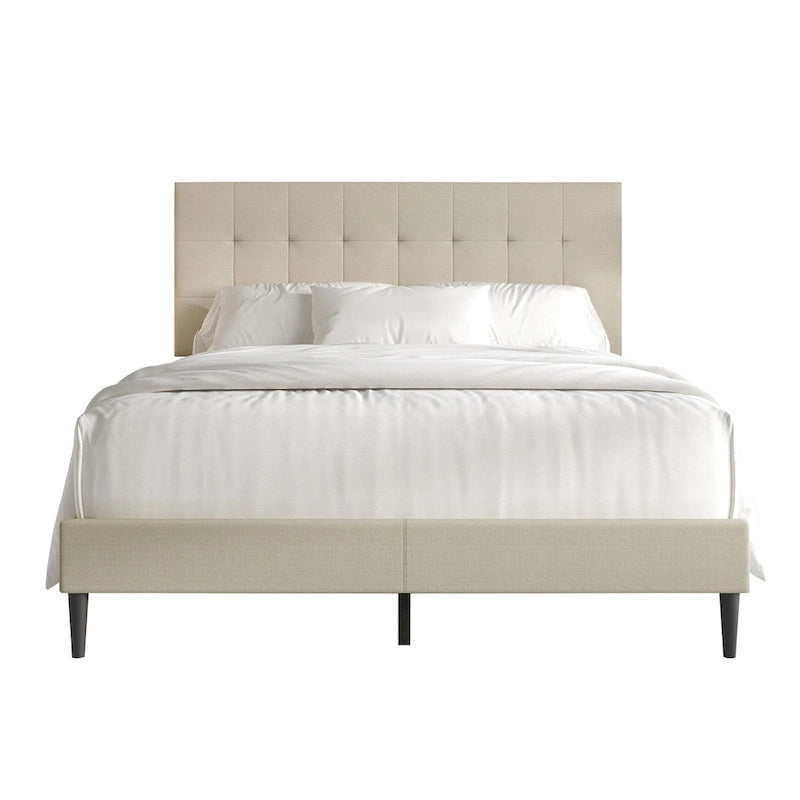 CraftPorch Clean-Lines Stitching Linen Upholstered Bed