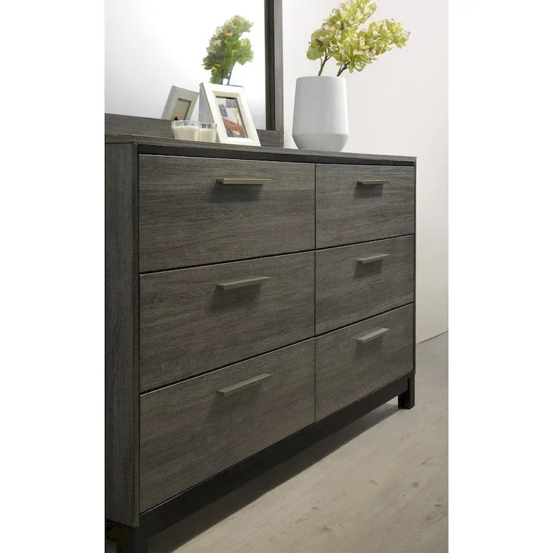 Roundhill Furniture Ioana 187 Antique Grey Finish Wood Bed Room Set, King Size Bed, Dresser, Mirror, Night Stand