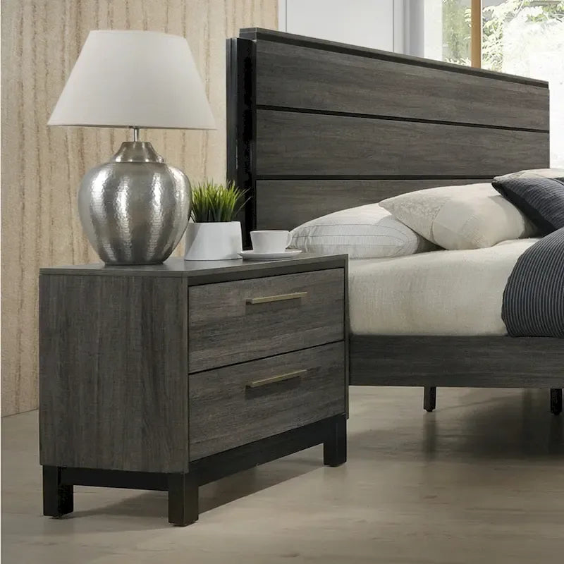 Roundhill Furniture Ioana 187 Antique Grey Finish Wood Bed Room Set, King Size Bed, Dresser, Mirror, Night Stand