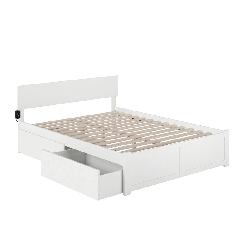 Orlando Queen White Paneled Platform Bed with 2 Drawers