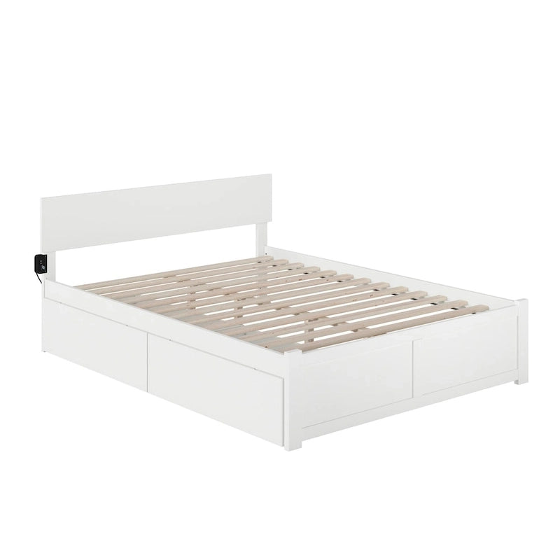 Orlando Queen White Paneled Platform Bed with 2 Drawers