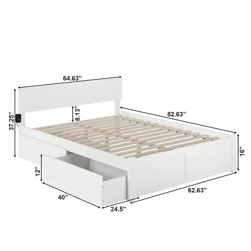 Orlando Queen White Paneled Platform Bed with 2 Drawers