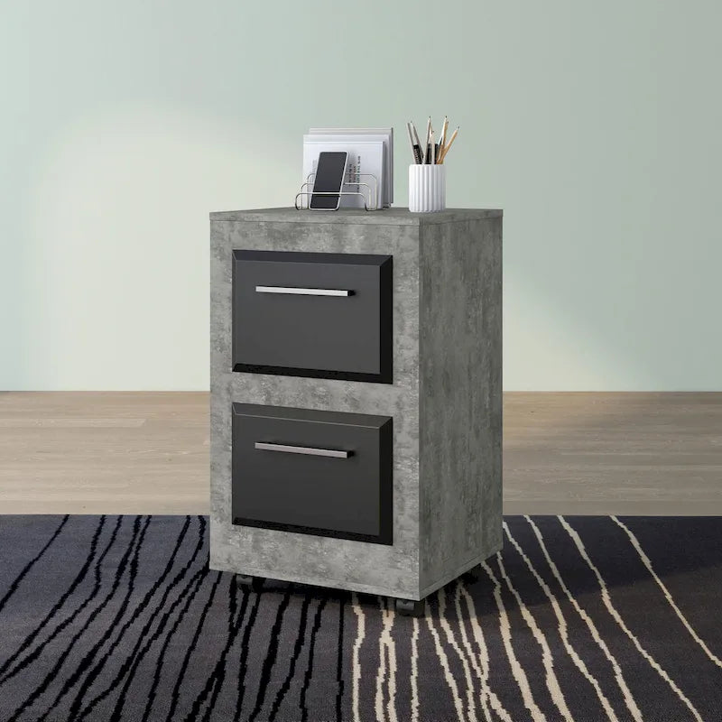 DH BASIC Urban Two-Drawer Mobile File Cabinet with Iron Bar Pulls by Denhour