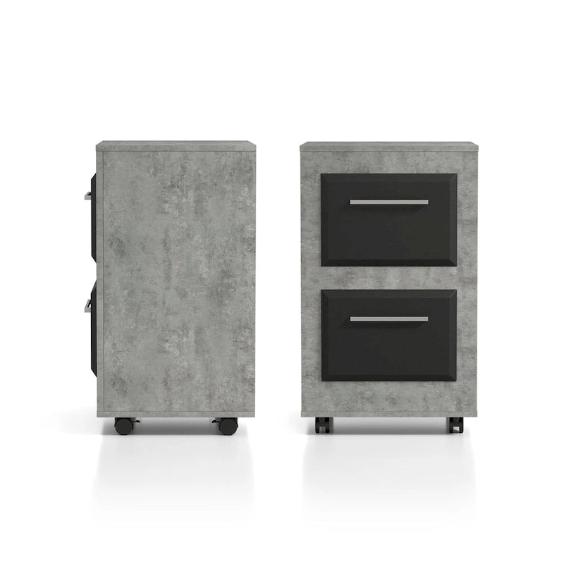 DH BASIC Urban Two-Drawer Mobile File Cabinet with Iron Bar Pulls by Denhour