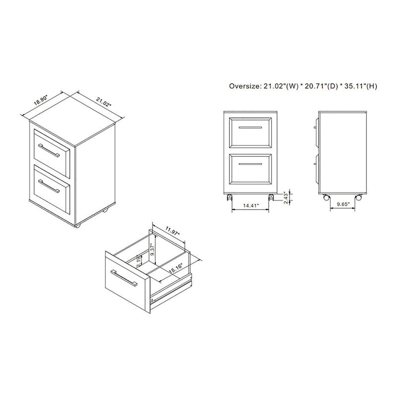 DH BASIC Urban Two-Drawer Mobile File Cabinet with Iron Bar Pulls by Denhour