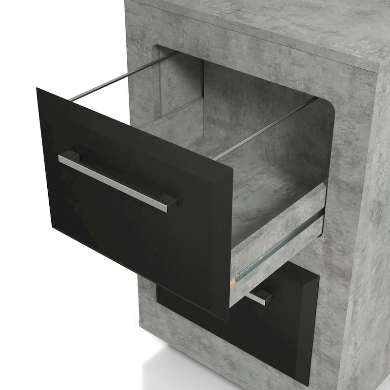 DH BASIC Urban Two-Drawer Mobile File Cabinet with Iron Bar Pulls by Denhour