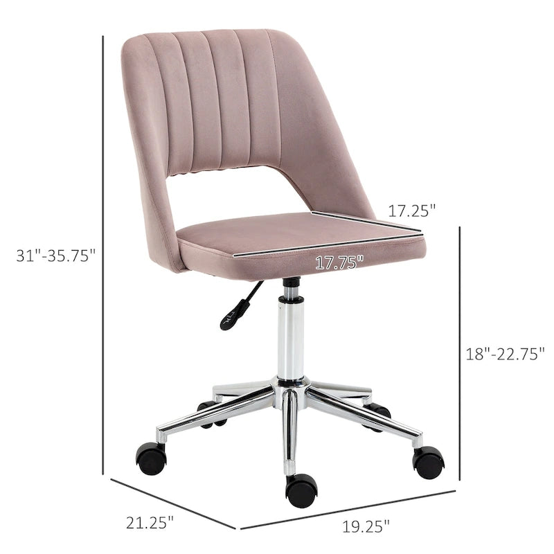 Vinsetto Modern Mid Back Office Chair with Velvet Fabric, Swivel Computer Armless Desk Chair