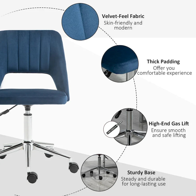 Vinsetto Modern Mid Back Office Chair with Velvet Fabric, Swivel Computer Armless Desk Chair