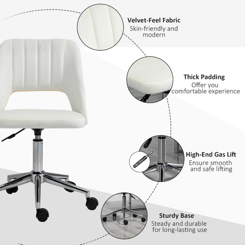 Vinsetto Modern Mid Back Office Chair with Velvet Fabric, Swivel Computer Armless Desk Chair