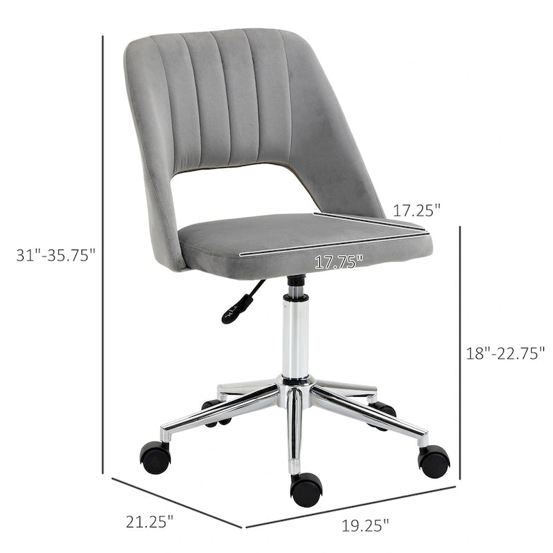 Vinsetto Modern Mid Back Office Chair with Velvet Fabric, Swivel Computer Armless Desk Chair