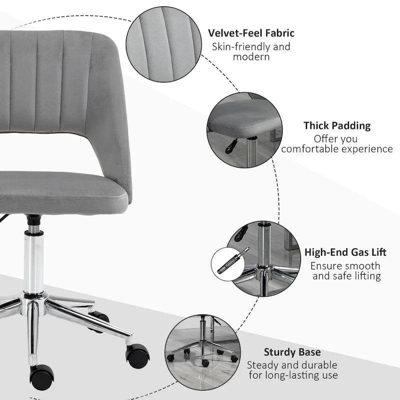 Vinsetto Modern Mid Back Office Chair with Velvet Fabric, Swivel Computer Armless Desk Chair