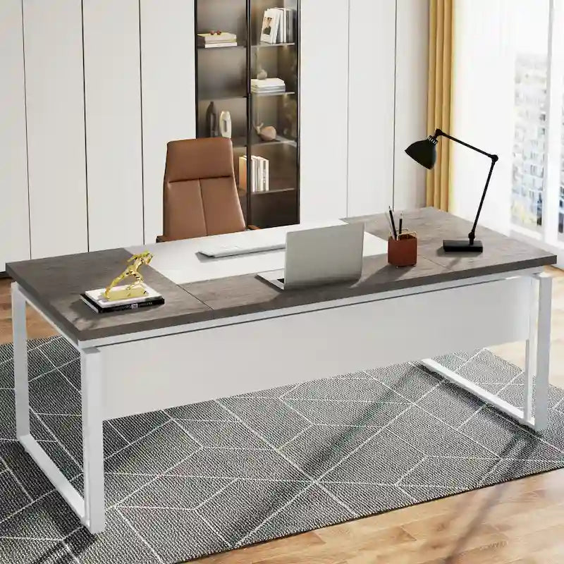 63  L-Shaped Computer Desk Executive Desks with Reversible File Cabinet and Storage Drawers for Home Office
