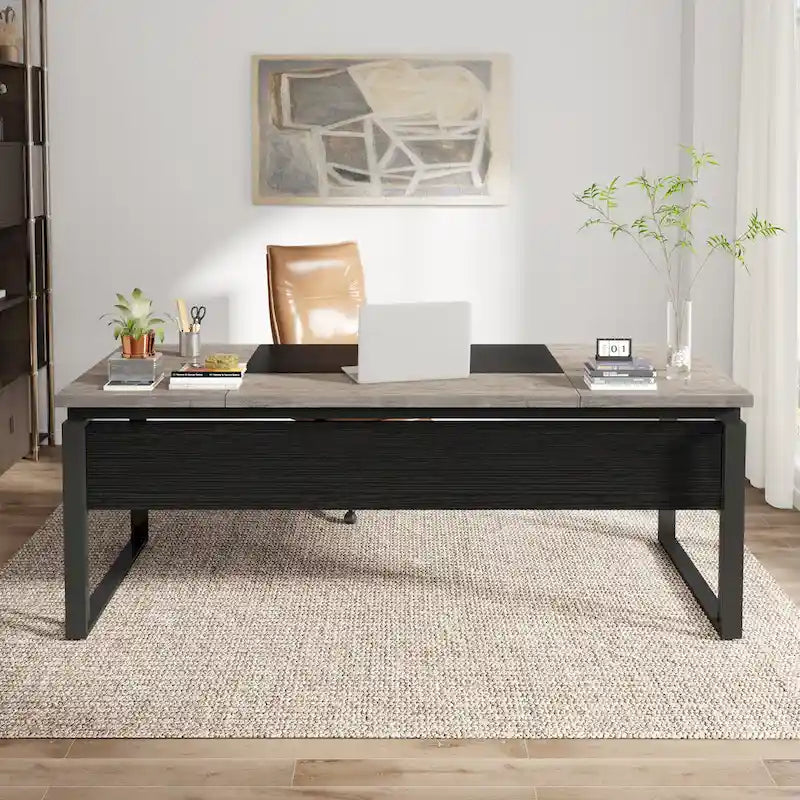 63  L-Shaped Computer Desk Executive Desks with Reversible File Cabinet and Storage Drawers for Home Office