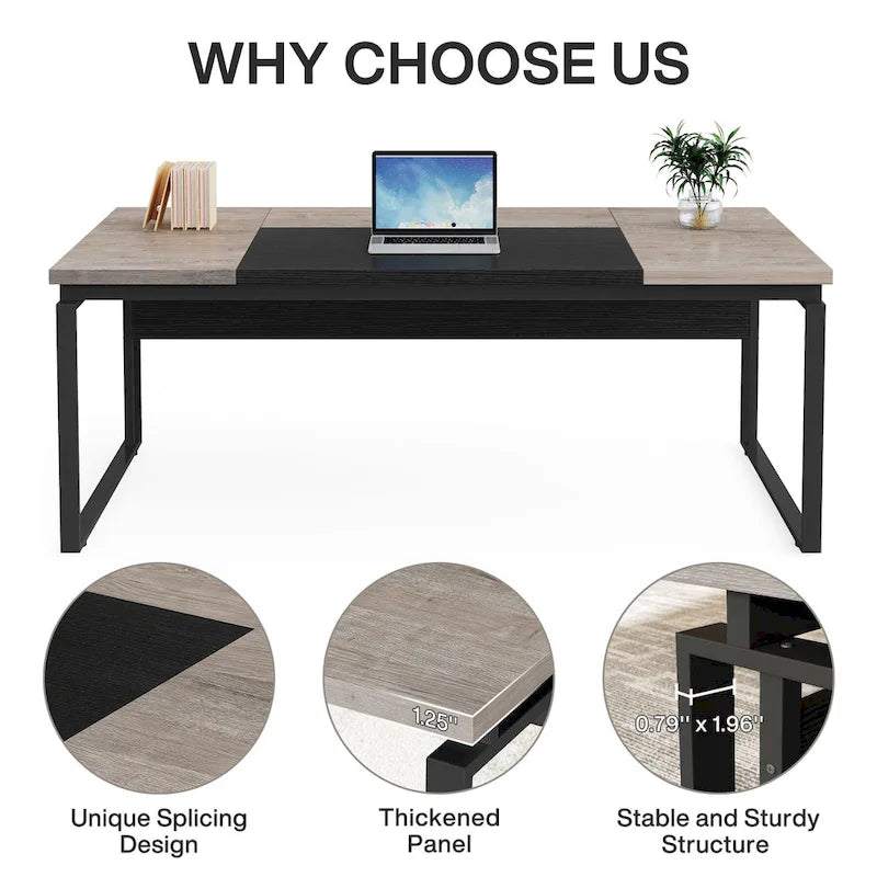 63  L-Shaped Computer Desk Executive Desks with Reversible File Cabinet and Storage Drawers for Home Office