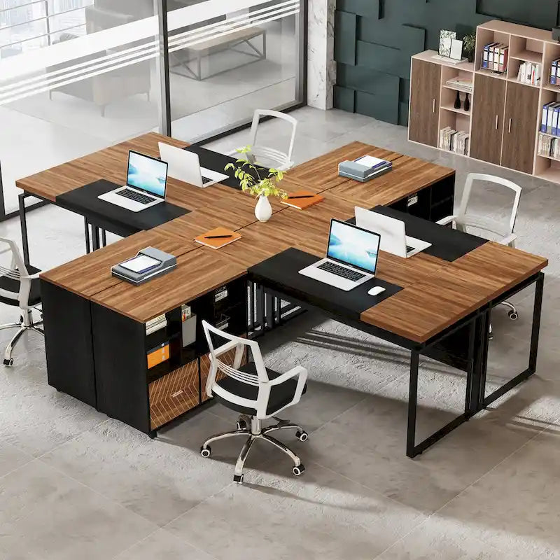 63  L-Shaped Computer Desk Executive Desks with Reversible File Cabinet and Storage Drawers for Home Office