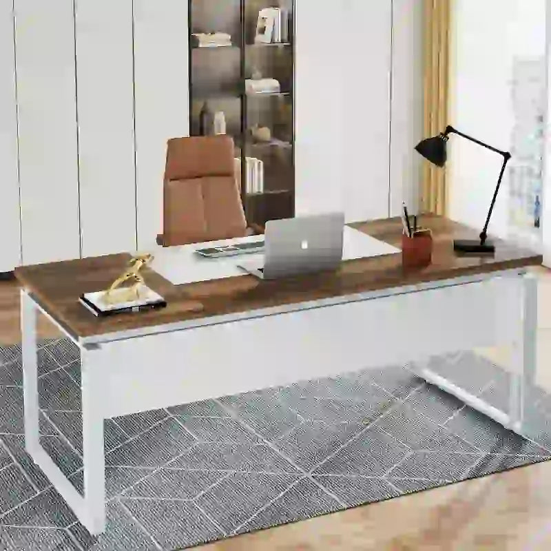63  L-Shaped Computer Desk Executive Desks with Reversible File Cabinet and Storage Drawers for Home Office