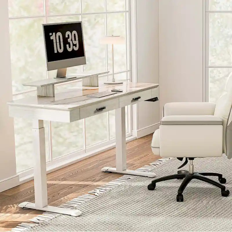 Eureka Ergonomic 55  Slate Stone Standing Desk Executive Writing Desk with 2 Drawers & Monitor Stand