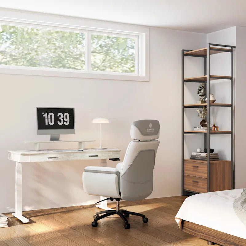 Eureka Ergonomic 55  Slate Stone Standing Desk Executive Writing Desk with 2 Drawers & Monitor Stand